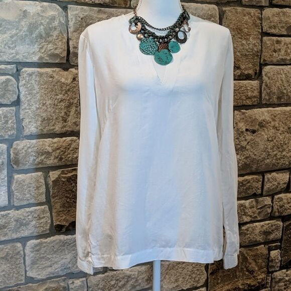 Banana Republic Linen White Top Size Medium Long Sleeve - Picture 1 of 8